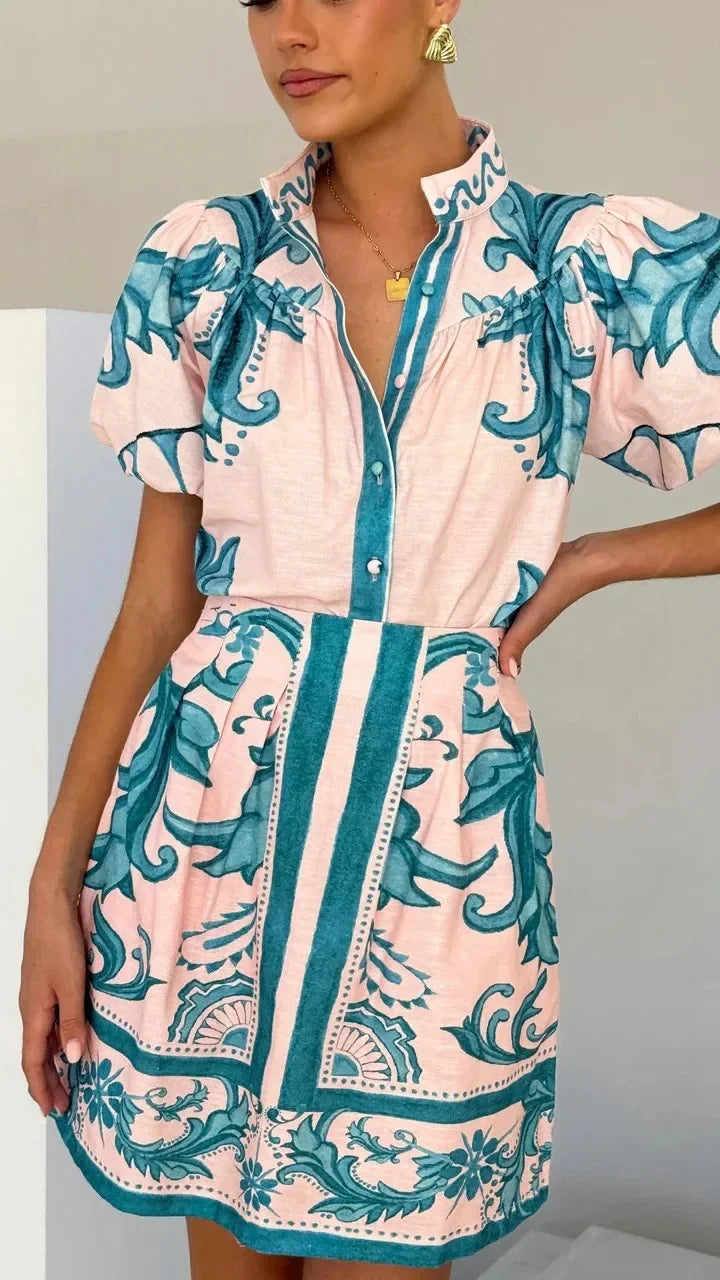 Aria | Women's Floral Print Puff Sleeve Mini Dress V-Neck