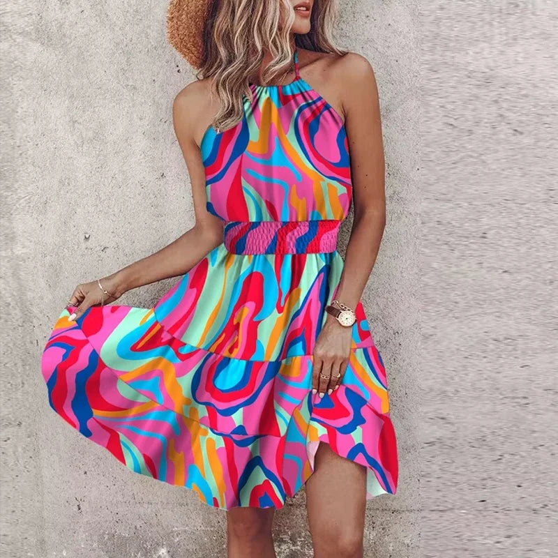Loxley™ | Backless Irregular Printed Mini Dress