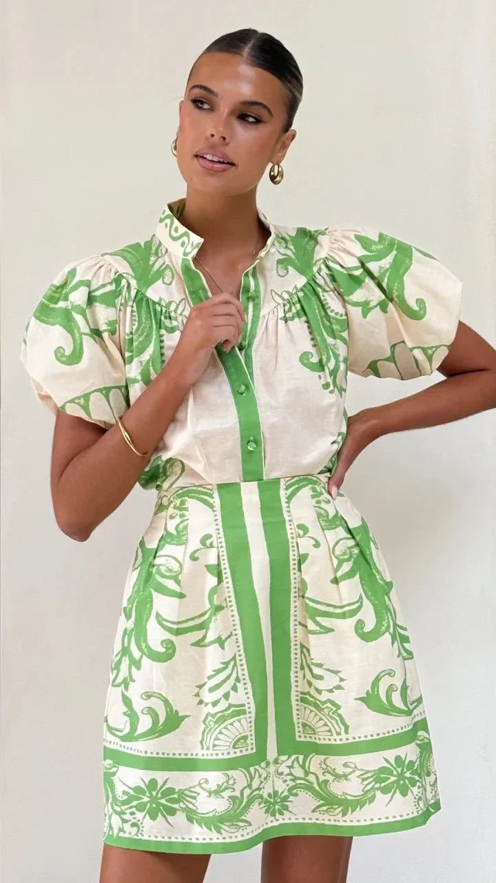 Aria | Women's Floral Print Puff Sleeve Mini Dress V-Neck