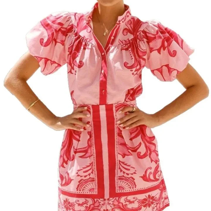 Aria | Women's Floral Print Puff Sleeve Mini Dress V-Neck