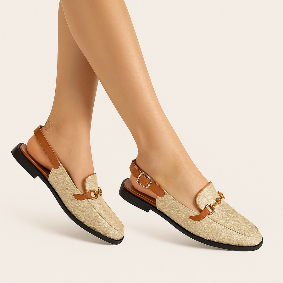Women's Gold Flat Sandals With Metallic Buckle