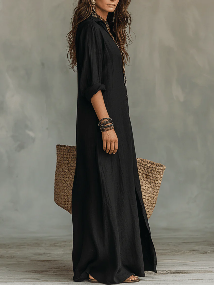 Valeria | Black Maxi Dress with Buttons