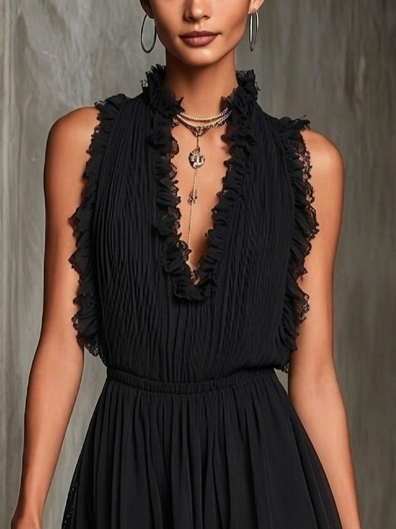 Black Mini Jumpsuit with Ruffles
