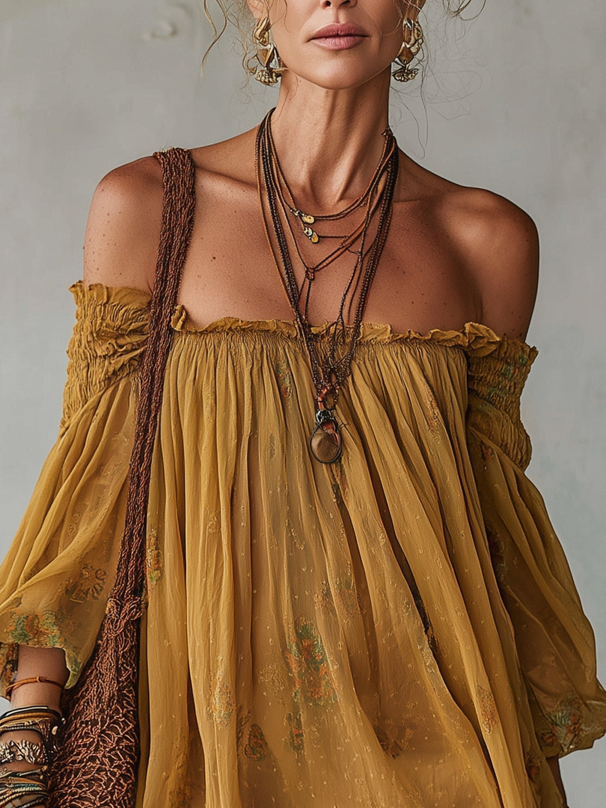 Yellow Mini Dress in Floral Chiffon Off Shoulder