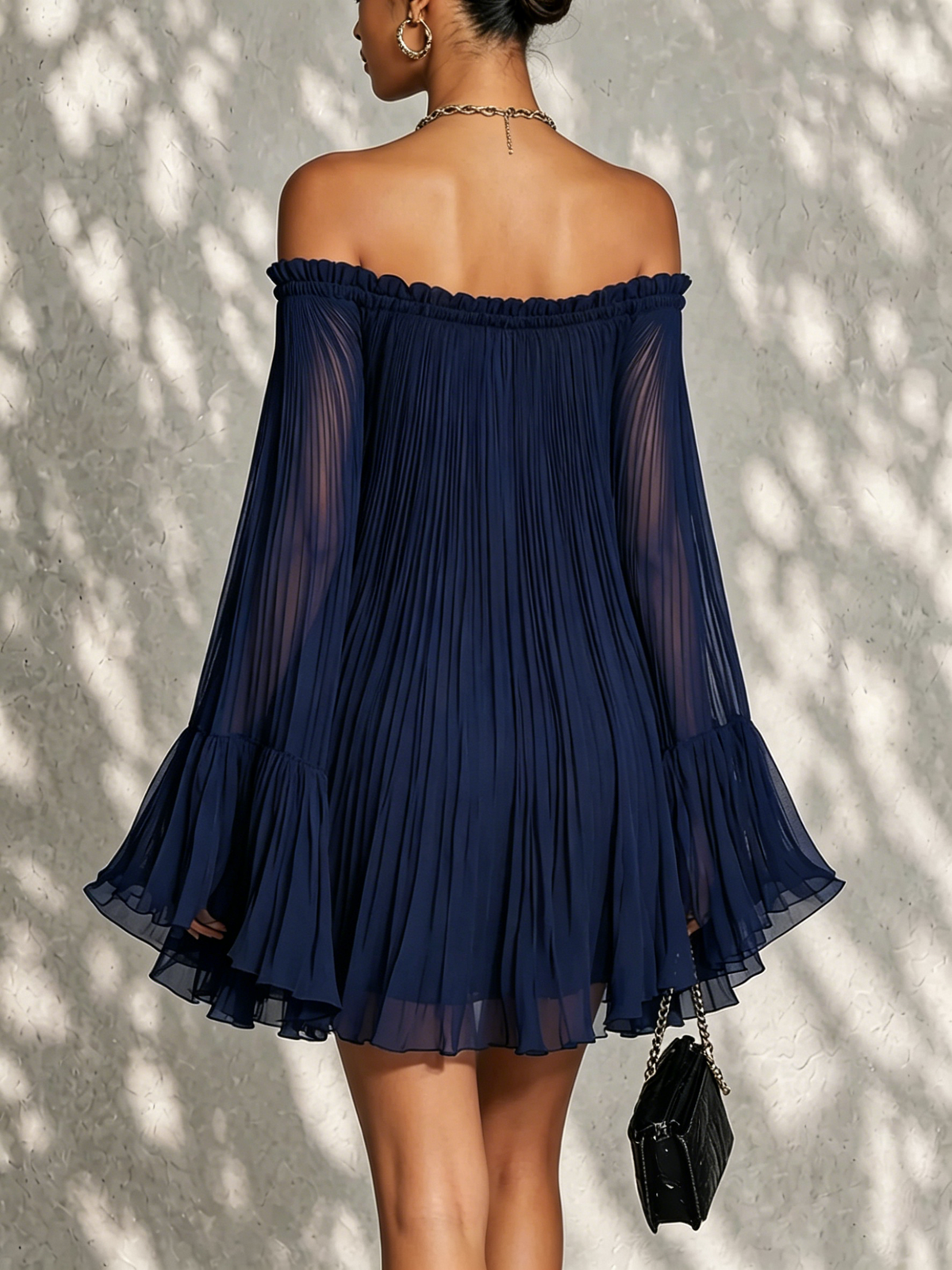 Bell Sleeve Mini Dress with Ruffles and Off-the-Shoulder Design