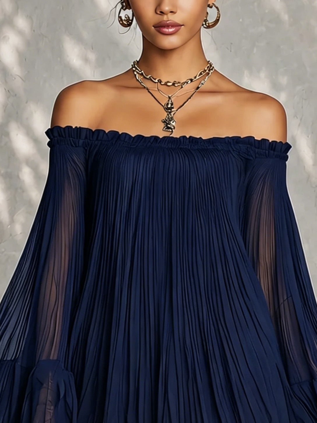 Bell Sleeve Mini Dress with Ruffles and Off-the-Shoulder Design