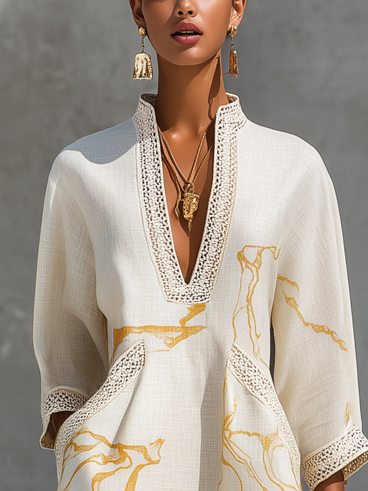 Ivory Gold Printed Mini Dress