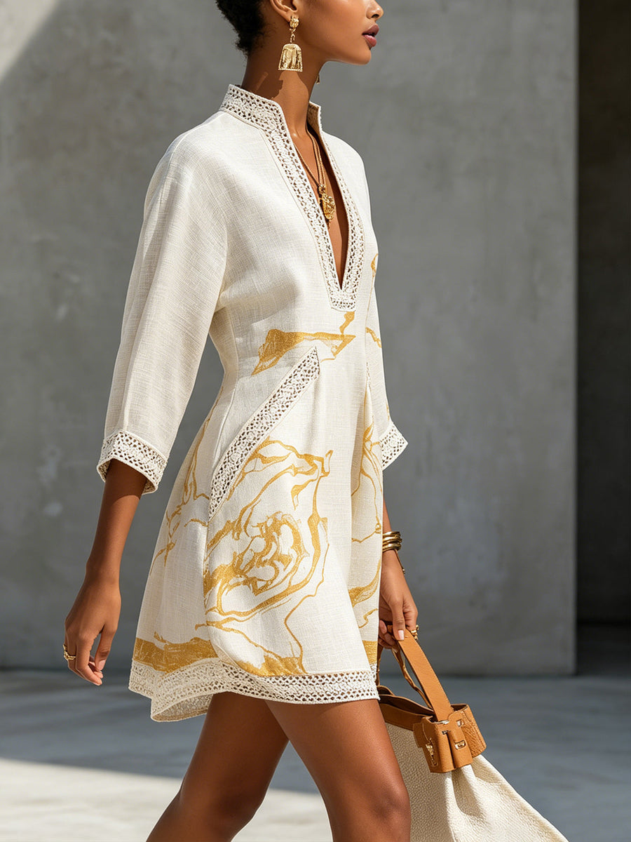 Ivory Gold Printed Mini Dress