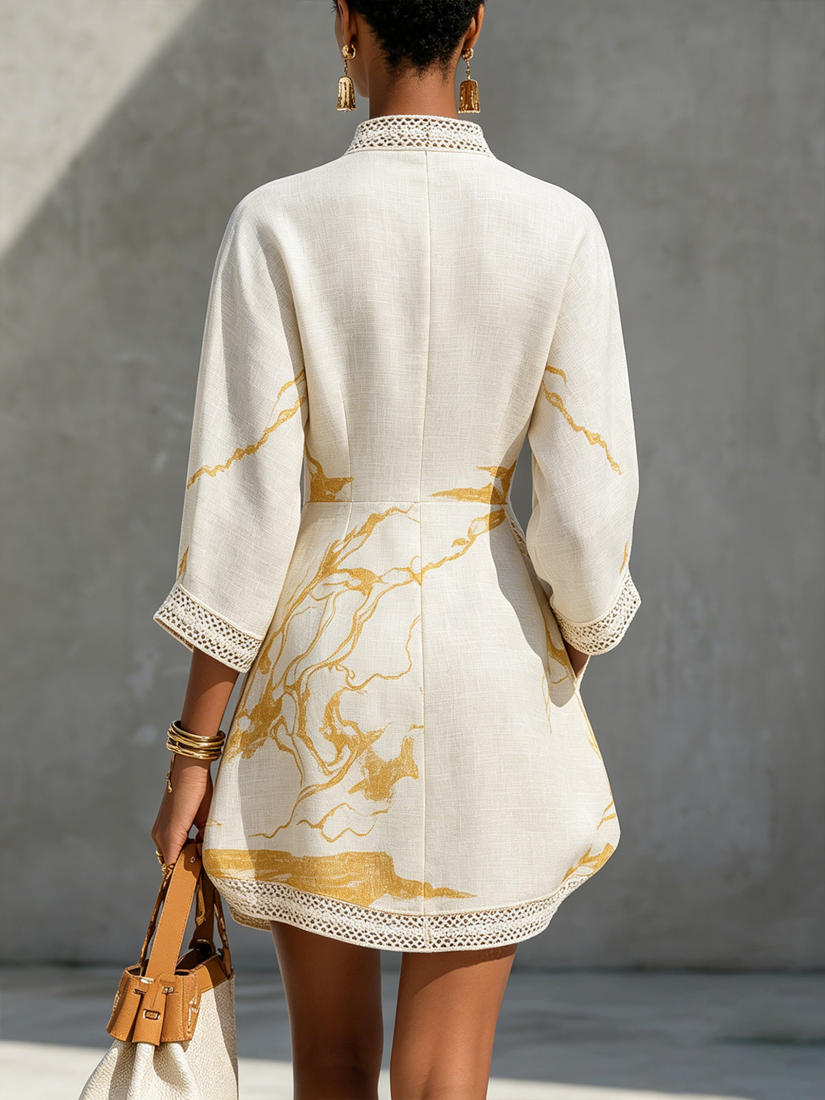 Ivory Gold Printed Mini Dress