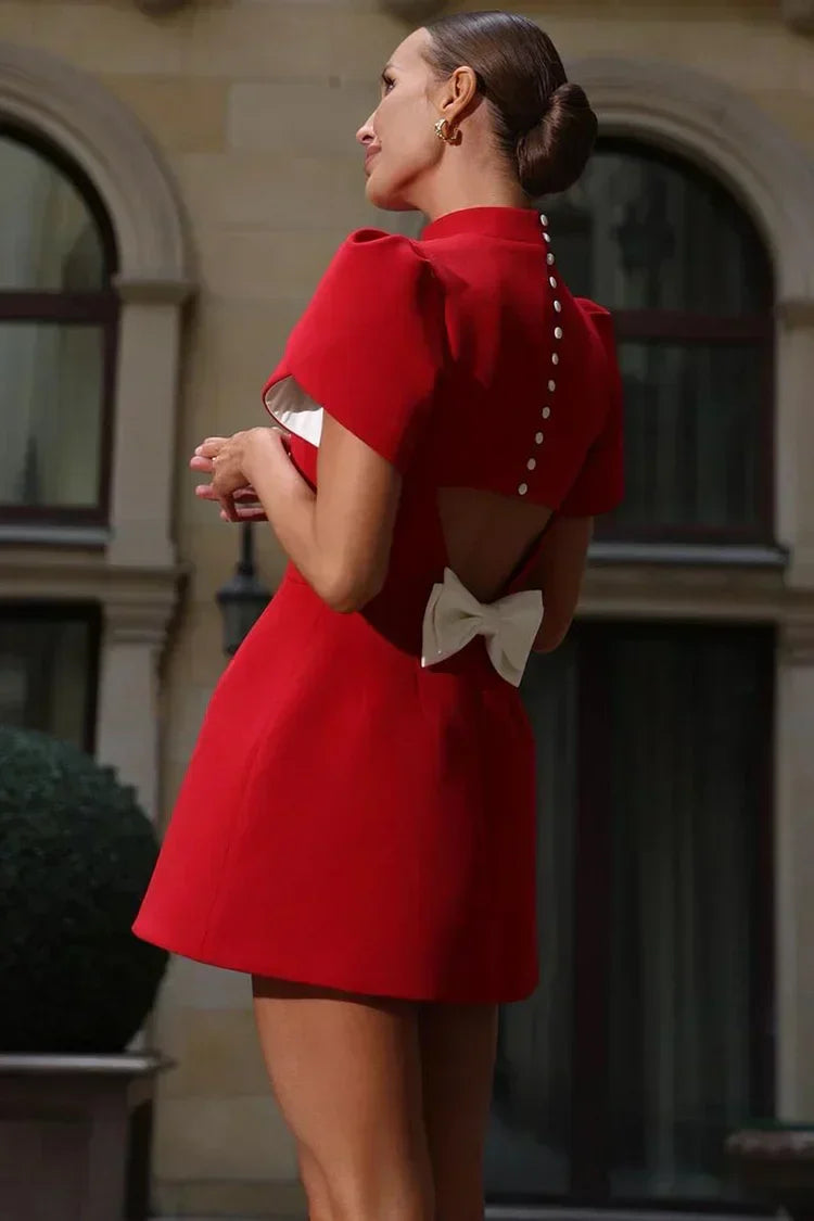 Hanna | Mini Dress With Open Back Bow Detail
