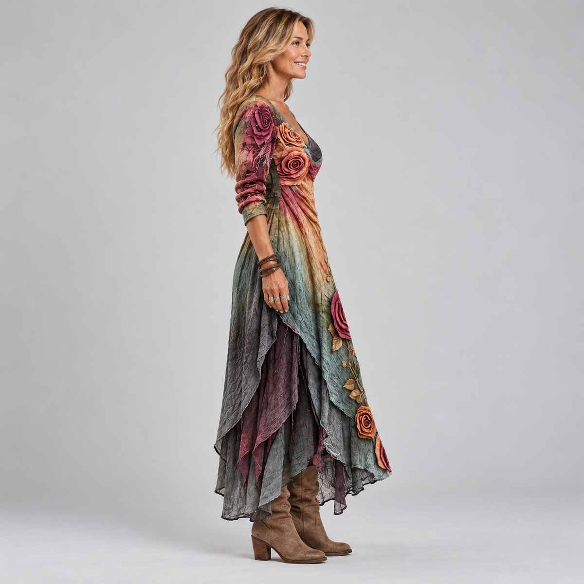 Emberly | Layered Ombré Rose Maxi Dress
