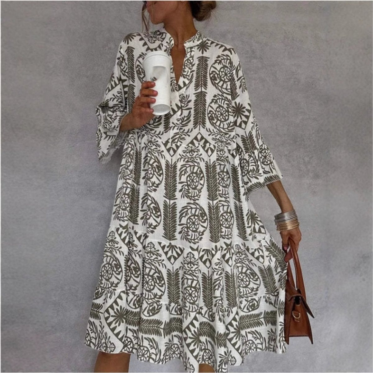 Annerose | Women's Printed Collared 3/4 Sleeve Mini Dress