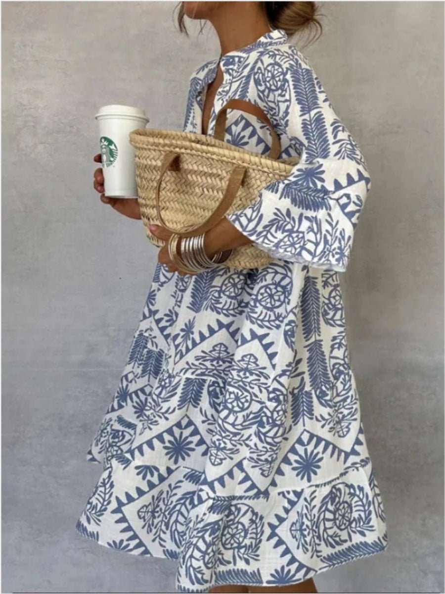 Annerose | Women's Printed Collared 3/4 Sleeve Mini Dress