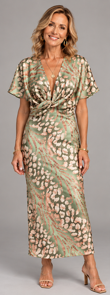 Clara™ - Elegant Copper Print Midi Dress