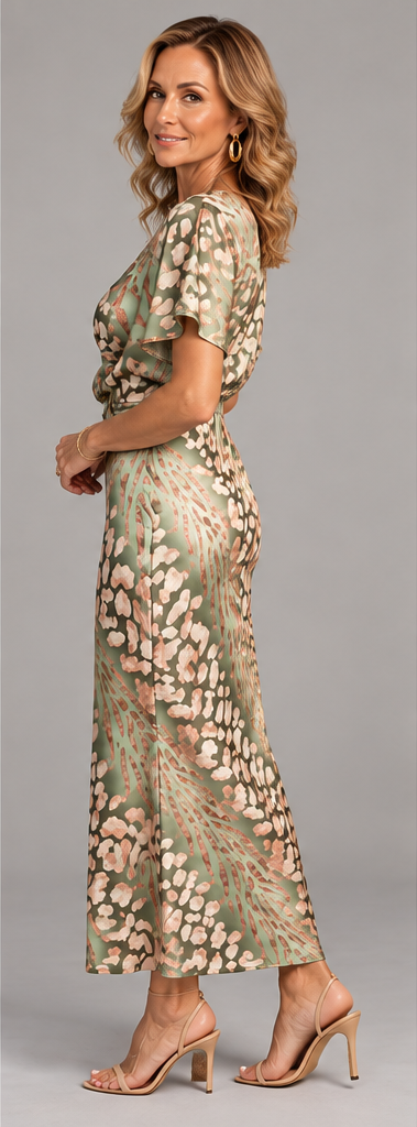 Clara™ - Elegant Copper Print Midi Dress