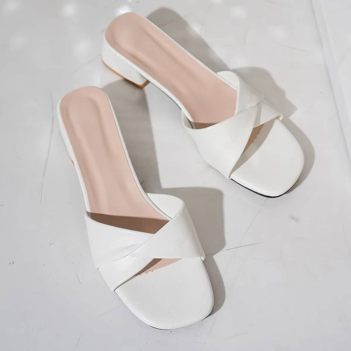 Ava | Women's Twisted Strap Low Block Heel Mule Sandals