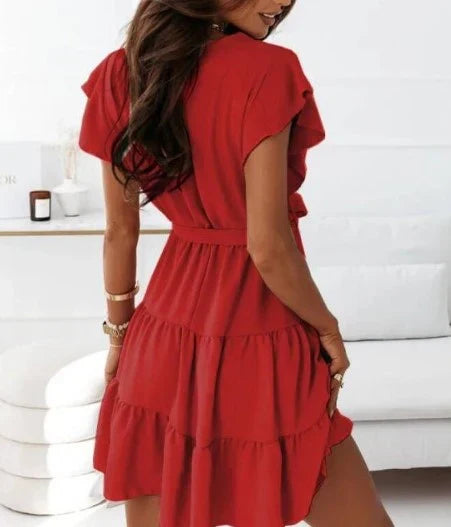 Nora | Women's Wrap V-Neck Mini Dress With Ruffle Hem