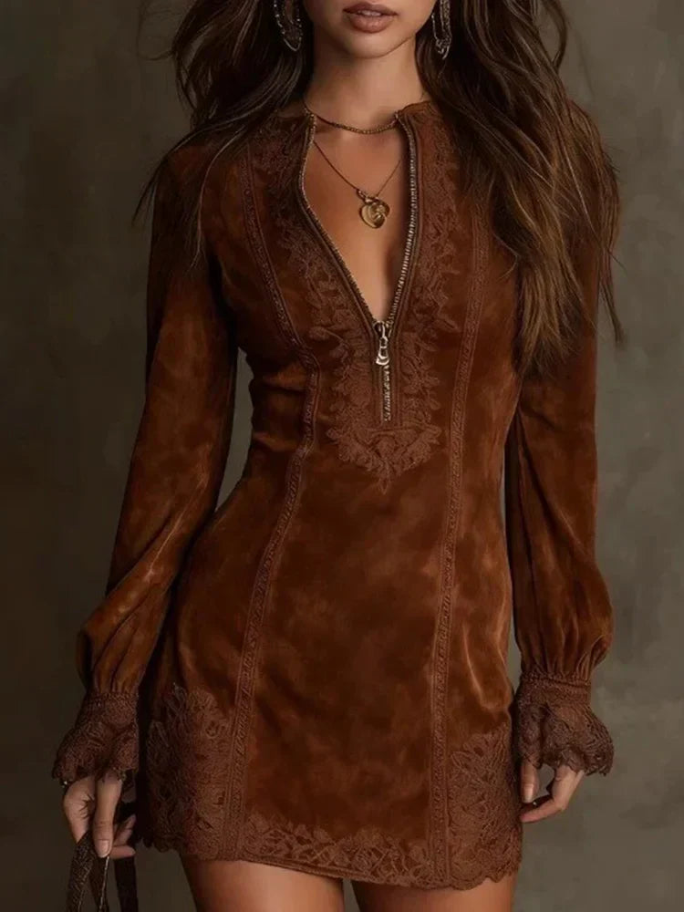 Eloise | Women's Lace Long Sleeve Mini Dress