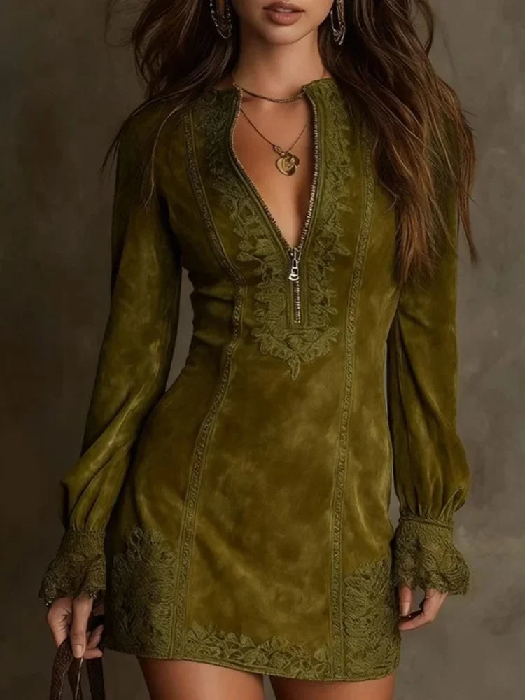 Eloise | Women's Lace Long Sleeve Mini Dress