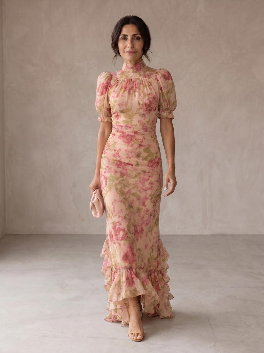 Rose | Long Floral Chiffon Dress