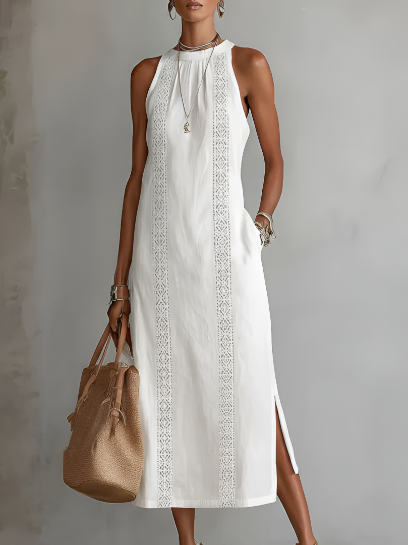 Jimena | Elegant Midi Dress with Mao Collar