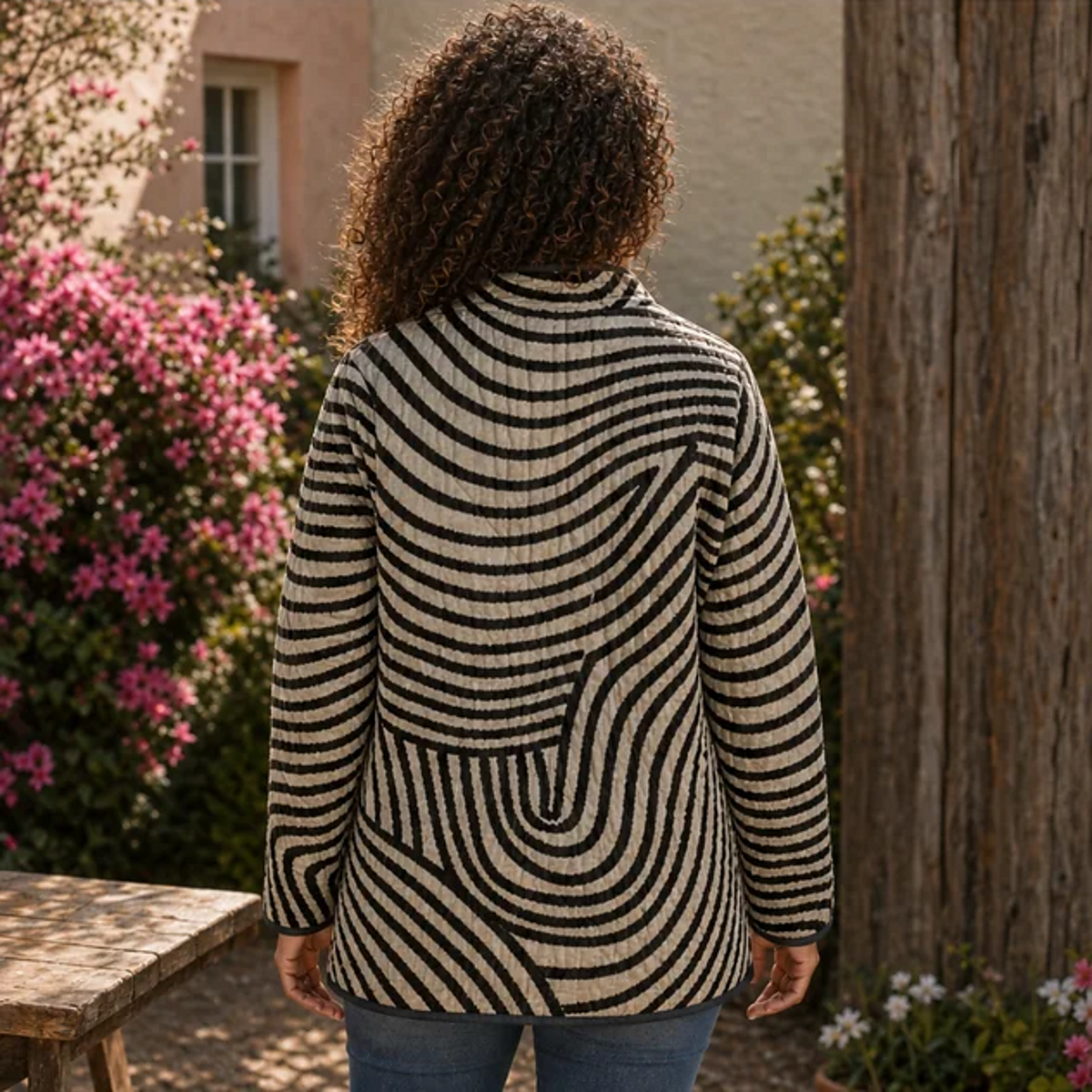 Inaya | Retro Hand-Drawn Circle Design Quilted Jacket