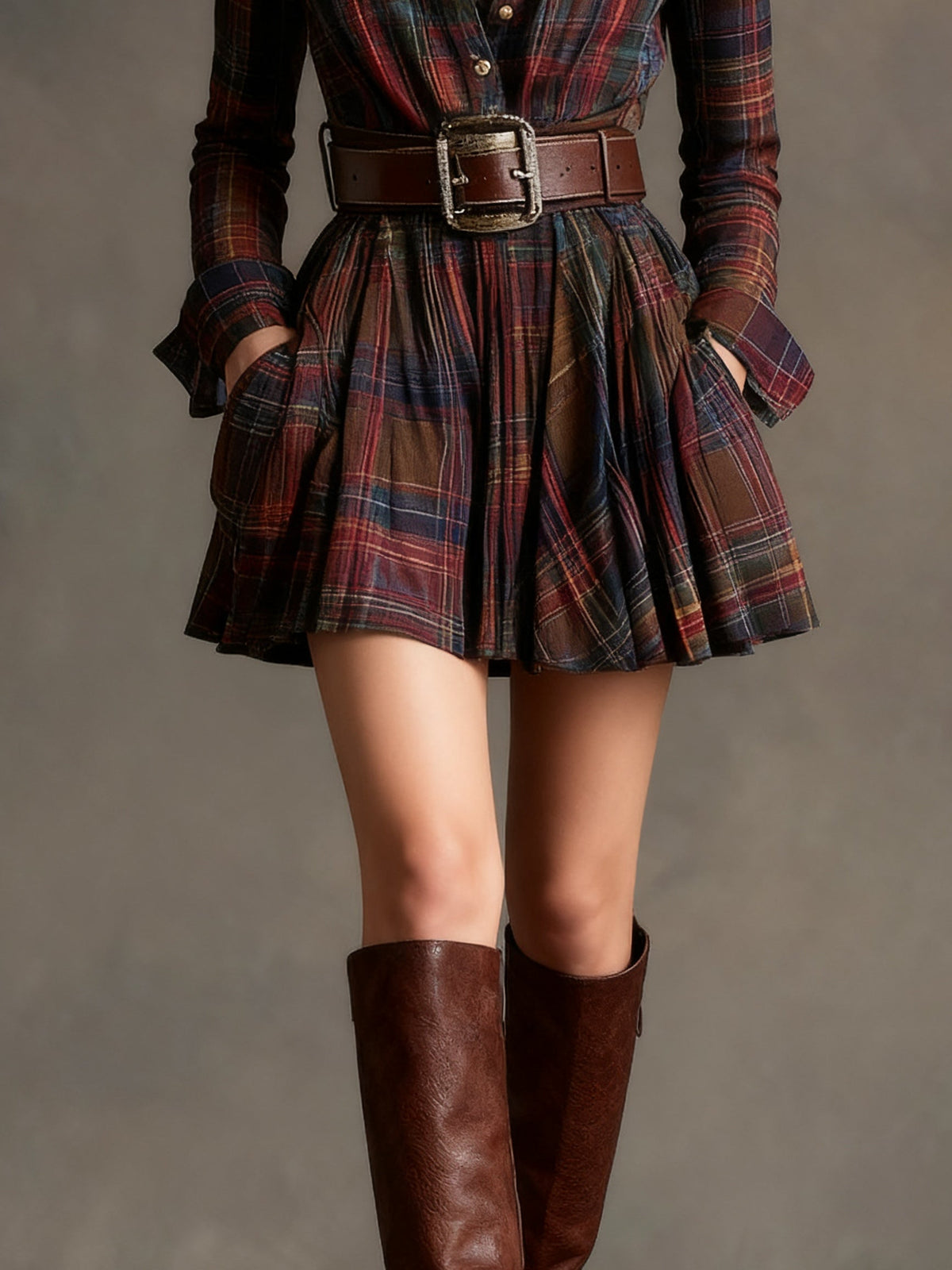 Red and Brown Vintage Mini Dress (includes belt)