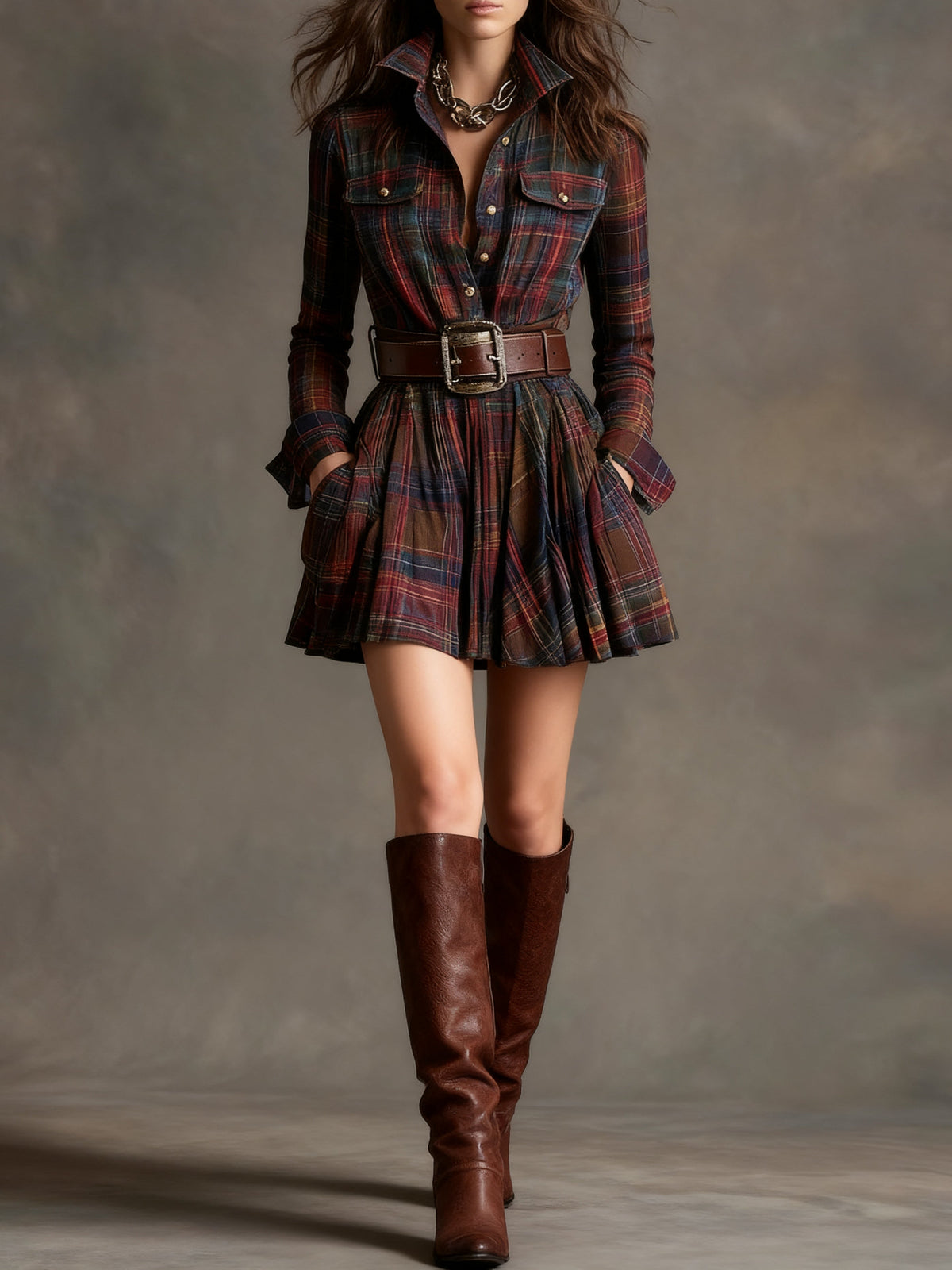 Red and Brown Vintage Mini Dress (includes belt)