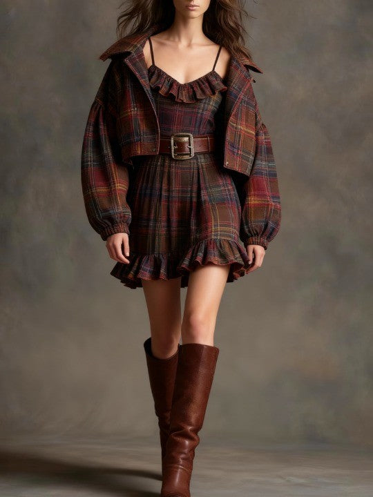 Vintage Mini Dress with Stripes and Loose Jacket (Includes belt)