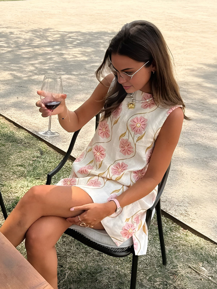 Lisette | Women's Floral Mock Neck Sleeveless Mini Dress