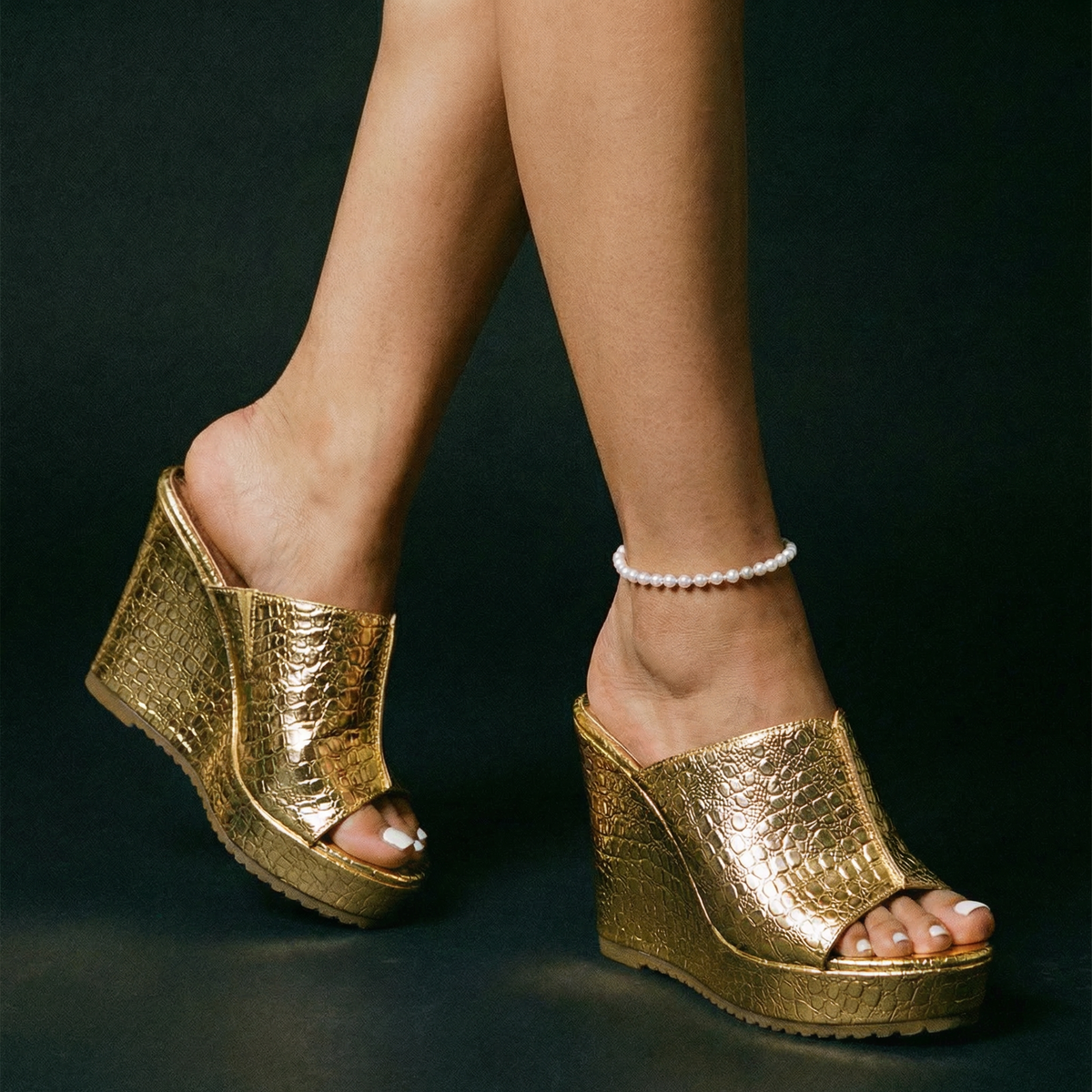 Nicolette | Women's Gold Platform Wedge Sandals