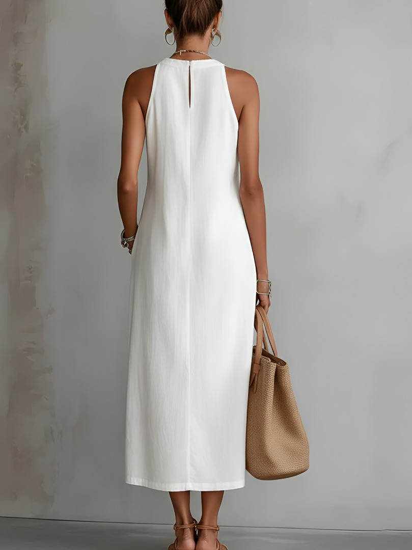 Jimena | Elegant Midi Dress with Mao Collar